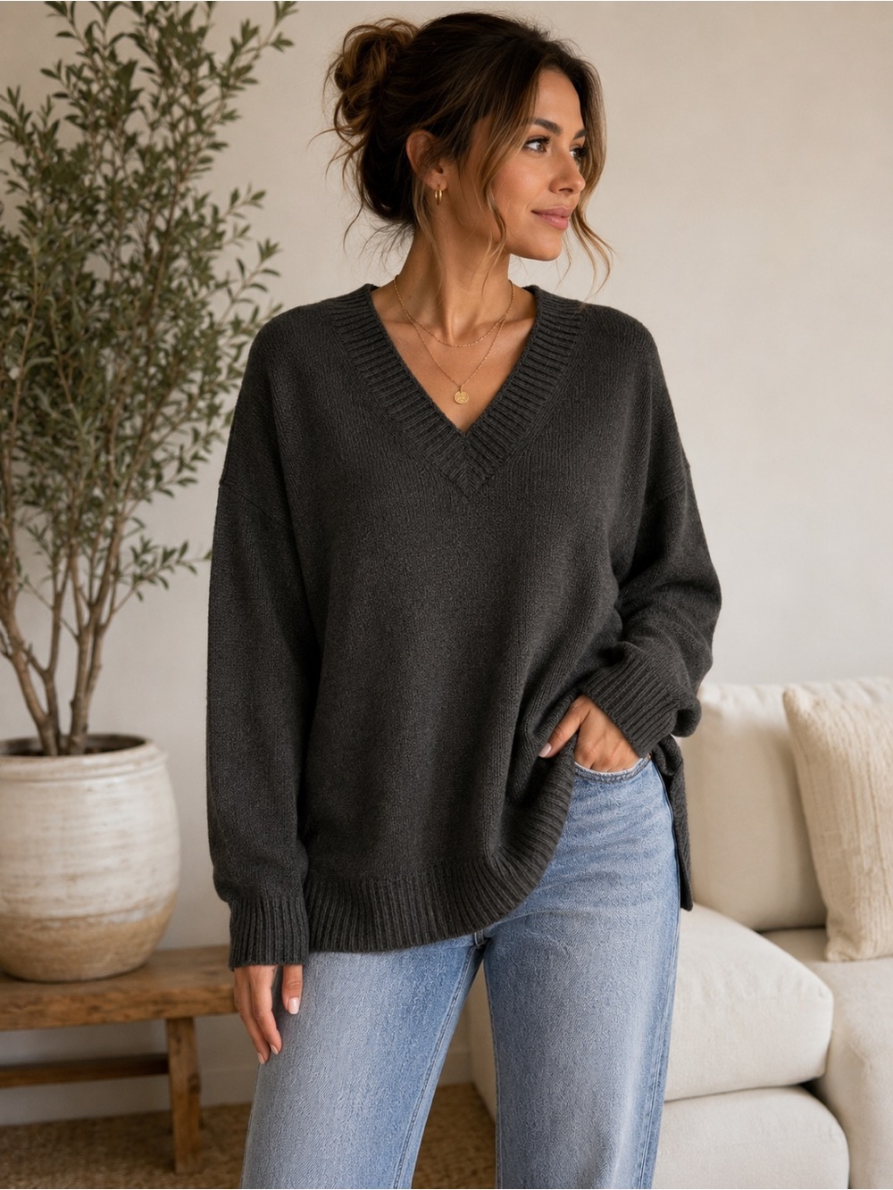 Banana Republic Charcoal V-Neck Sweater